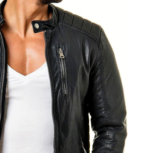 Nouveau Style hommes irrégulière fermeture éclair moto veste en cuir grande taille Top qualité imperméable coupe-vent en cuir véritable veste manteau - Product Image 3