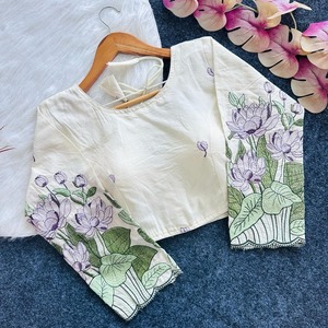 Vente chaude Belle Dressing Fancy Outfit Heavy Khaadi Cotton With Golden Embroidery Work Blouse Fournisseur et exportateur indiens - Product Image 1