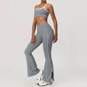 Conjunto de Yoga para Mujer Talla Grande, Color Sólido, Sensación Suave, 2 Piezas, Secado Rápido, Transpirable, Sin Costuras, Cintura Elástica Personalizada, Spandex/Nailon de Alta Calidad - Product Image 4