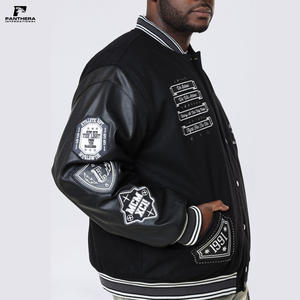 Veste en laine noire vintage à col montant, hiver, broderie personnalisée, logo, veste de style Letterman - Product Image 2