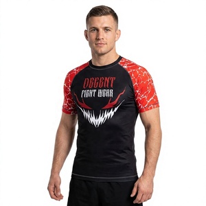 Decent Fight Wear Men's Full Sleeve Rash Guard <b>Compression</b> <b>Shirt</b> Red <b>Black</b> Sublimation Print Breathable Quick Dry UPF50+ BJJ Jiu - Product Image 1