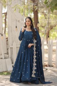 ชุดผ้า Anarkali เย็บปักลายผ้าไหมผ้าจอร์เจียสำหรับนักออกแบบล่าสุด - Product Image 3