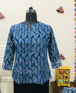 Elegant Womens Summer Wear Indigo Printed Casual Tops - Product Image 1
