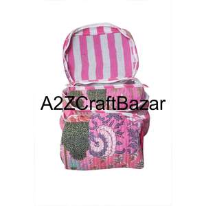 Quilted 100 % Pure Cotton <b>Makeup</b> <b>Bag</b> Large Travel Toiletry Pouch With Zipper Closure Multifunctional <b>Vanity</b> Case Fashion Style - Product Image 3