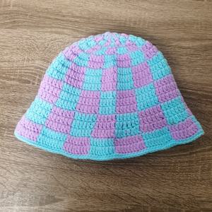 EFANBEANIE Custom Crochet European-American Style Bucket <b>Hat</b> Trendy Checkered Sun <b>Hat</b> Adults Hand Knit Cotton Yarn Daily Party - Product Image 3