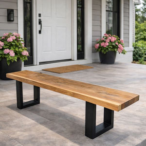 Banco Cuadrado de Madera de Suar/Monkey Pod con Acabado Natural y Patas de Metal, Diseño Industrial de Madera Maciza, Mueble Ecológico y Fácil de Limpiar - Product Image 3