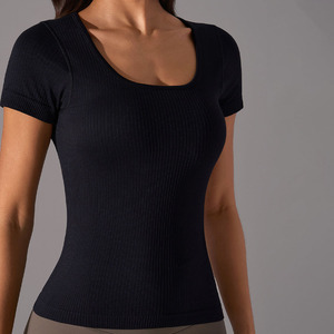 Camiseta Casual de Manga Corta para Mujer, Cuello Cuadrado, Todas las Temporadas, 100% Algodón, Transpirable, 220g, Color Sólido Personalizable - Product Image 5