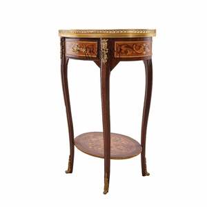 Mesa Auxiliar Ovalada de Lujo con Incrustaciones Florales y Riel Decorativo de Latón Dorado para Decoración Clásica del Hogar - Product Image 5