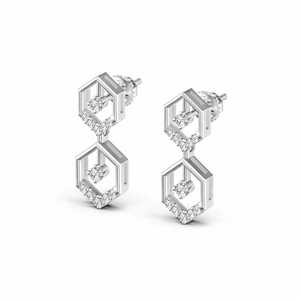 IGI Certified Lab Grown Diamond Geometric Drop <b>Earrings</b> Solid 925 Sterling <b>Silver</b> Hexagon <b>Dangle</b> <b>Earrings</b> for Women - Product Image 1