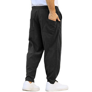 Pantalon court en velours côtelé pour homme Sarouel en coton et lin avec cordon de serrage Taille moyenne Tissage non tissé Plage ample avec poches lavées - Product Image 2