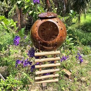 Casa de pájaros de cáscara de coco elegante y duradera hecha a mano de madera de Vietnam - Product Image 1