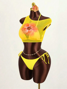 Ensemble <span class=keywords><strong>de</strong></span> bikini brésilien sexy pour femmes, couleur unie, soutien-gorge push-up avec string à lacets, ensemble 3 pièces - Product Image 4