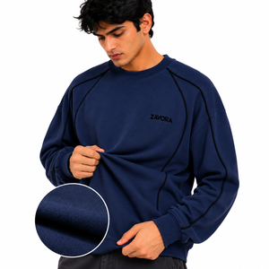 Sweat-shirt homme oversize à col ras du cou et manches raglan, avec passepoil noir, pull d'hiver en molleton 100% coton, logo personnalisé, fabricant - Product Image 4