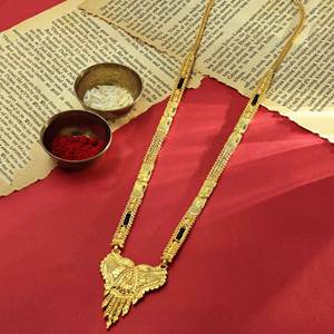 Gros 24K Micro Plaqué Or Long Pendentif Mangalsutra, mariage indien Mangalsutra, Micro Or Mangalsutra avec Perles Noires. - Product Image 5