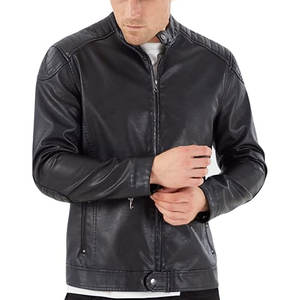 แจ็คเก็ตหนัง PU ผู้ชายแบบบางมีซิปปกตั้งสีดำสำหรับฤดูใบไม้ร่วงพร้อมโลโก้ด้านหน้าไซส์ XL สำหรับฤดูหนาวที่อบอุ่นแบบลำลอง - Product Image 2