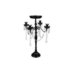 Elegant <b>Black</b> <b>Candelabra</b> With Hanging Crystal for Wedding Centerpieces Unique Design Handmade Candle Holder With Flower Bowl - Product Image 1