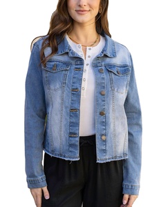<b>Customized</b> Button-Up Classic Wash <b>Denim</b> <b>Jacket</b> for Women Embroidered with Full Pearls Diamonds Casual Style - Product Image 1