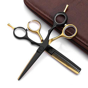 Tijeras de corte y adelgazamiento de pelo de acero inoxidable con maquinillas de afeitar de peluquero y peine con estuche de cuero pu - Product Image 3