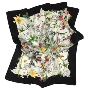 100% Silk Head Scarf Flora Silk Scarf Square Scarf In 36inch Accept Customized