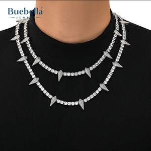 Gran oferta 925 Plata 14K chapado en oro blanco 5mm moissanita diamante garra tenis cadena Collar para hombres - Product Image 2
