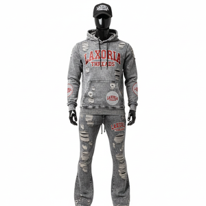 Conjunto de Sudadera con Capucha y Pantalones Deportivos Extra Grandes con Diseño Nuevo 2026, con Pedrería, Cierre de Cremallera, Lavado Ácido Personalizado, Trajes Deportivos de Algodón para Hombre - Product Image 2