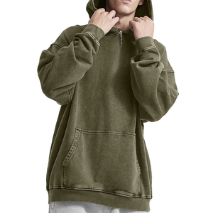 Streetwear Custom Logo Blank Cotton Unisex Long Sleeves Pullover Sweatshirts Taupe Distressed Acid Washed Hoodies for Men - Product Image 1