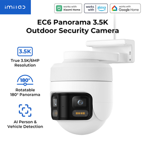 Système de caméra de sécurité extérieure panoramique 3.5K 6MP de haute qualité 180 °   Caméra rotative de détection de personnes et de véhicules par IA, WiFi, résistante aux intempéries - Product Image 1