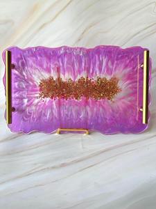 Bandeja de Servicio de Resina Epoxi Dorada de Alta Calidad, Hecha a Mano, con Diseño Floral Personalizado, Logotipo Personalizado para Uso Doméstico - Product Image 3