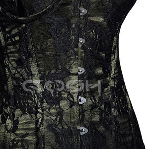 Disfraz Gótico Sexy, Corsé de Satén Verde Oliva con Superposición de Malla Negra y Recortes Elegantes - Product Image 3