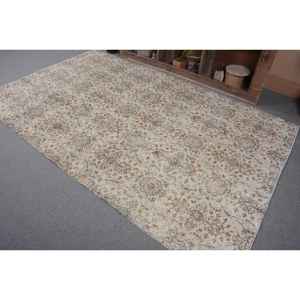 Alfombra turca Vintage Beige Marrón 5,5X8,9 FT Tejido plano de lana con patrón de retazos para decoraciones de sala de estar - Product Image 3