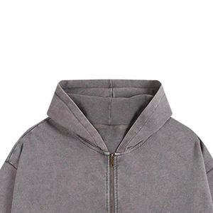 Sudadera con Capucha Extra Grande de Primera Calidad Personalizada para Hombre, Estilo Urbano, Lavado Ácido, Desgastada, Lisa, Vintage, con Cremallera - Product Image 4