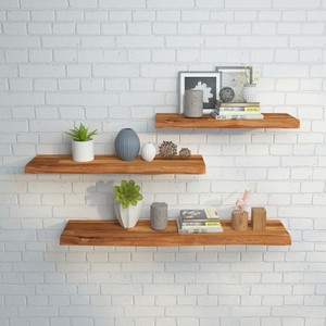 Estantes flotantes de madera ecológicos modernos hechos a medida para decoración sofisticada del hogar paneles de Acacia montados bisagras ajustables - Product Image 5
