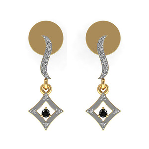 Vente en gros de boucles d'oreilles en or massif 18 carats avec diamant pavé et goutte d'onyx noir Fabricant de bijoux en pierres précieuses fines - Product Image 1