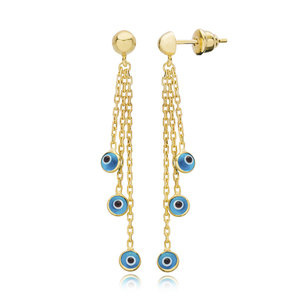 Turquoise Turkish Eye Design Charms <b>Long</b> <b>Earrings</b> Wholesale Turkish Handmade 925 <b>Silver</b> Sterling Jewelry - Product Image 1