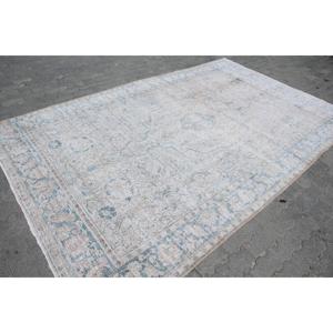 Alfombra de 6.6x10.5 pies, Alfombra Turca Vintage, Alfombra de Lana con Diseño de Camuflaje Azul y Blanco - Product Image 3