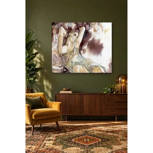 Impression sur toile de la silhouette d'une femme en aquarelle aux tons bruns de Fida - Product Image 3