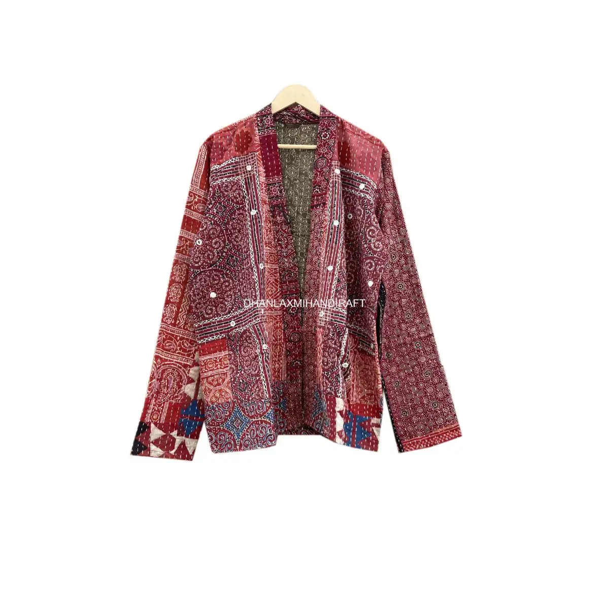 Mirror Work Winter Jacket Design Maxi Women Coat Short Bathrobe Kantha Hand Woven Cotton Handmade Ethnic Wholesale