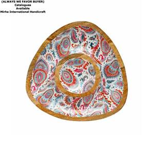 Plateau de service en bois à imprimé floral personnalisé de vente supérieure et chaude plateau en bois imprimé émaux fabriqué en Inde - Product Image 5