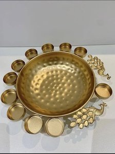 High Quality Round Shape Solid <b>Brass</b> Urli Carved Metal Decor for Events and Weddings Newest Design - Product Image 2