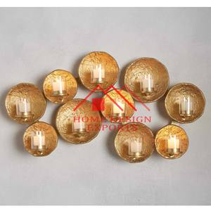 Aplique de Pared de Metal con Acabado Dorado, Portavelas, para Decoración de Pared Completa - Product Image 1