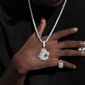 Cadena Cubana Hip Hop Personalizada para Hombre, Chapada en Plata de Ley, con Colgante de Aleación Grande con Incrustaciones de Circonitas Cúbicas de Alto Brillo - Product Image 1