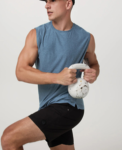 Débardeurs décontractés pour hommes de qualité supérieure en polyester et élasthanne, respirants, confortables, durables, pour le yoga et le fitness, avec col brodé et tissé - Product Image 3