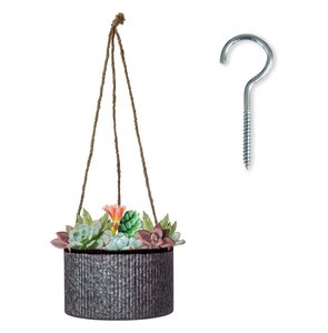 Jardinière ronde suspendue en métal galvanisé avec poignée en corde pour décoration murale intérieure et extérieure de la maison et du jardin Pot de fleurs en gros - Product Image 1