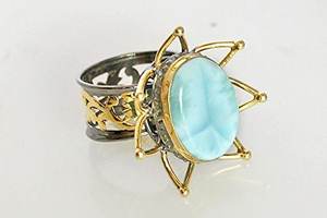 Anillo de bodas de plata de ley 925 único y elegante para mujer, piedra preciosa de Larimar Natural, cuarzo para fiestas, moda de alta calidad - Product Image 2
