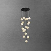 Lustre moderne de luxe avec boule en albâtre, luminaire suspendu en acier pour escalier, villa, hôtel, plafond haut, hall d'entrée