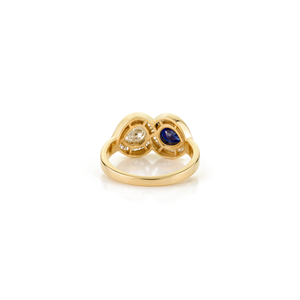 Lujoso diseñador hecho a mano septiembre Piedra Azul zafiro y diamante anillo de bodas 14K oro amarillo sólido joyería personalizada - Product Image 6
