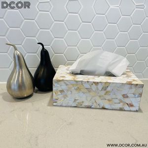 Caja de pañuelos con incrustaciones de hueso de lujo con patrón intrincado - Product Image 3