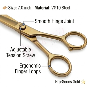 Tijeras de Peluquería Profesionales de 6 Pulgadas, Acero Inoxidable, Acabado Dorado, Tijeras de Peluquería para Salón - Product Image 2
