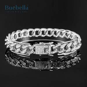 Hot Sale 10mm Iced Out White Gold Plated <b>925</b> Sterling <b>Silver</b> Tear Drop Miami Cuban Link <b>Bracelet</b> For <b>Men</b> - Product Image 1