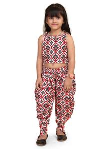 Ensemble de fête ethnique en coton pour enfants Shoryam - Choli sans manches élégant à imprimé géométrique et pantalon Dhoti traditionnel pour filles, livraison rapide - Product Image 2